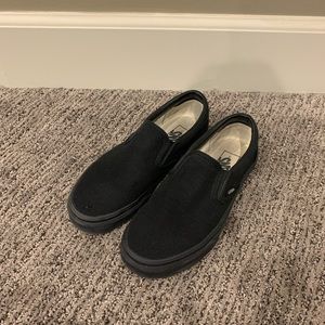 all black, slip on vans!